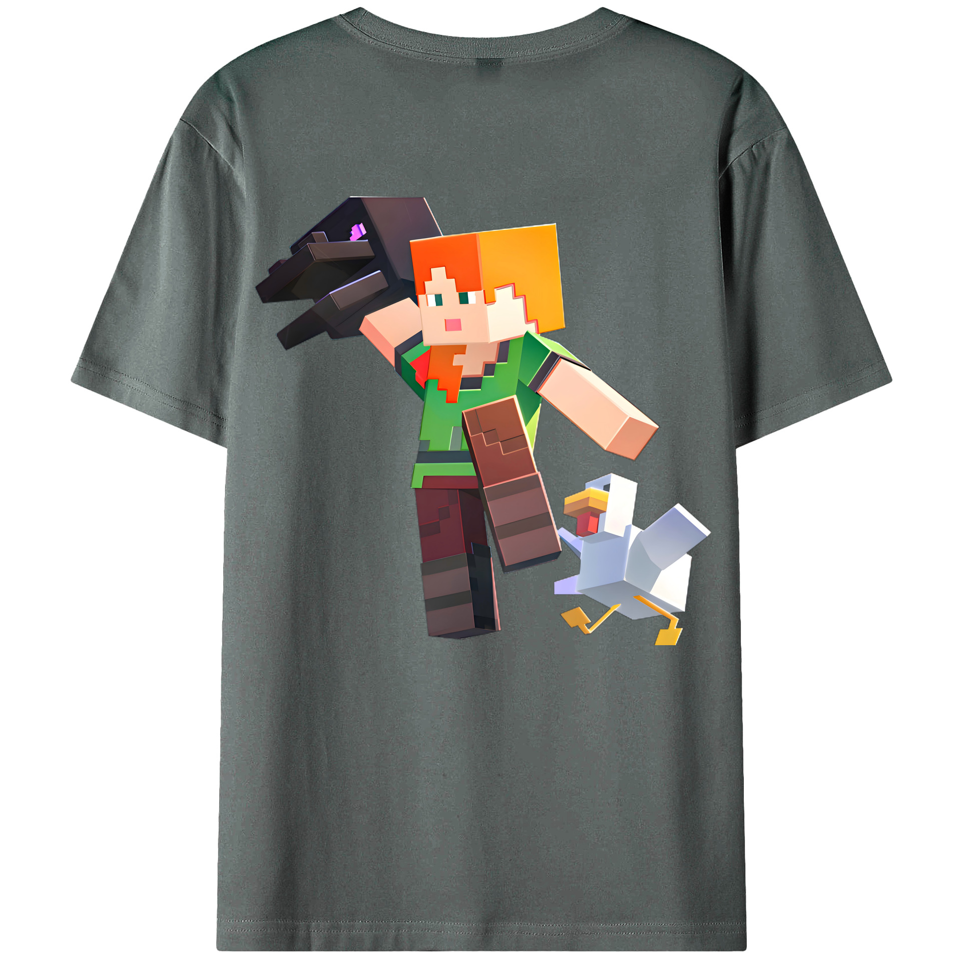 （画像用） マインクラフト ブロックの世界 Minecraft MC Block world 綿100％ メンズ半袖Tシャツ（バックプリント） 通気性